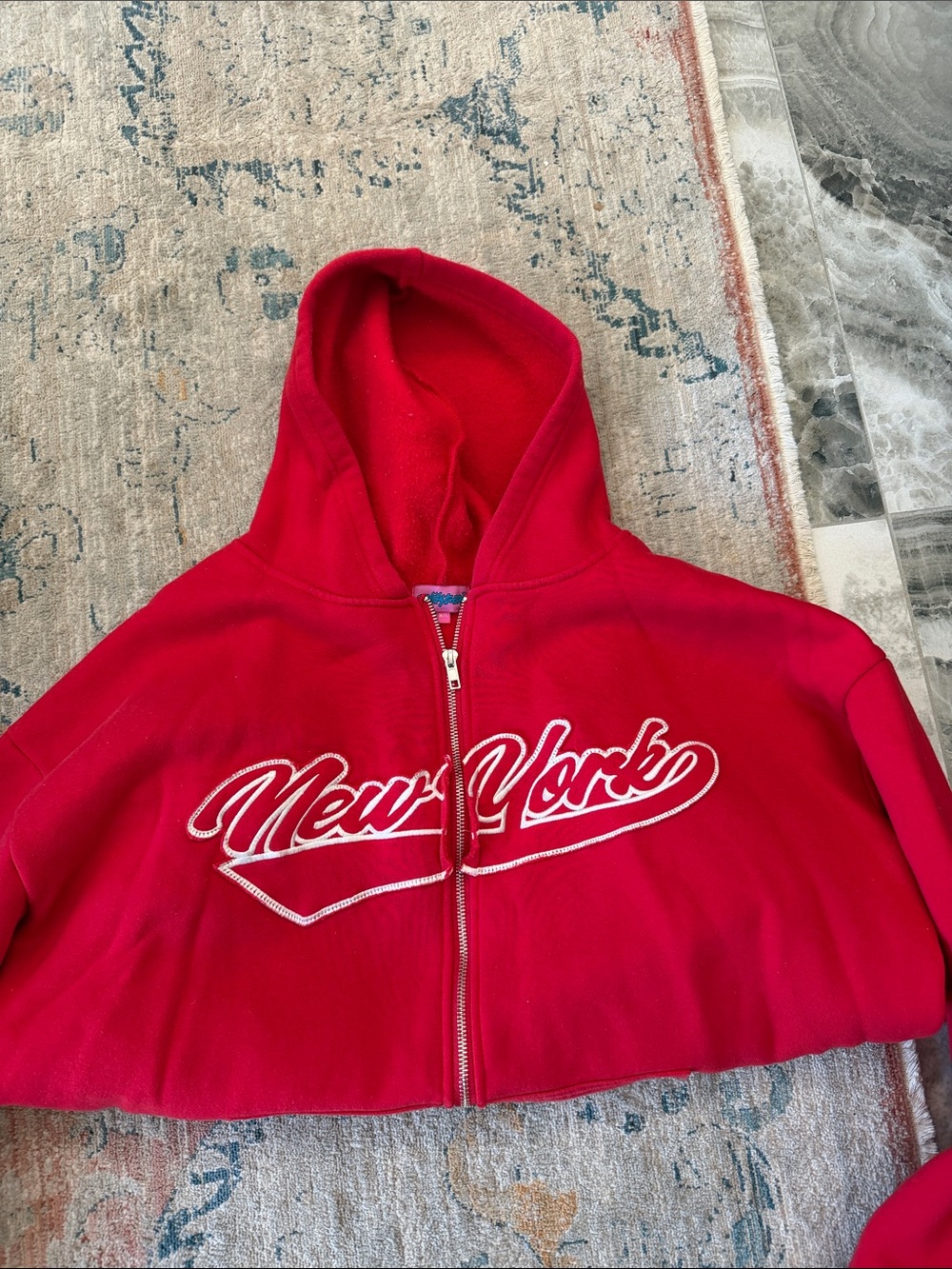 Edikted Red Kids' Hooded Zip-Up Jacket with 'New York' Script